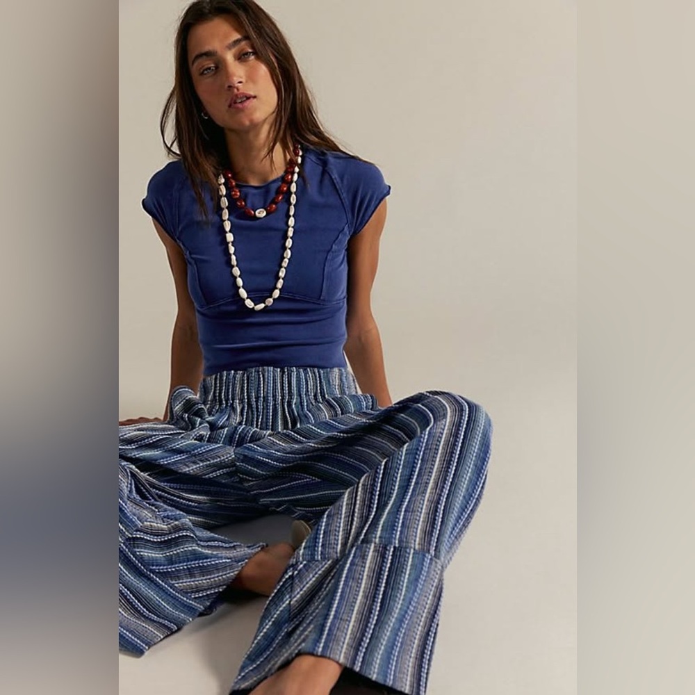 Free People Blue Striped Wide Leg Pants